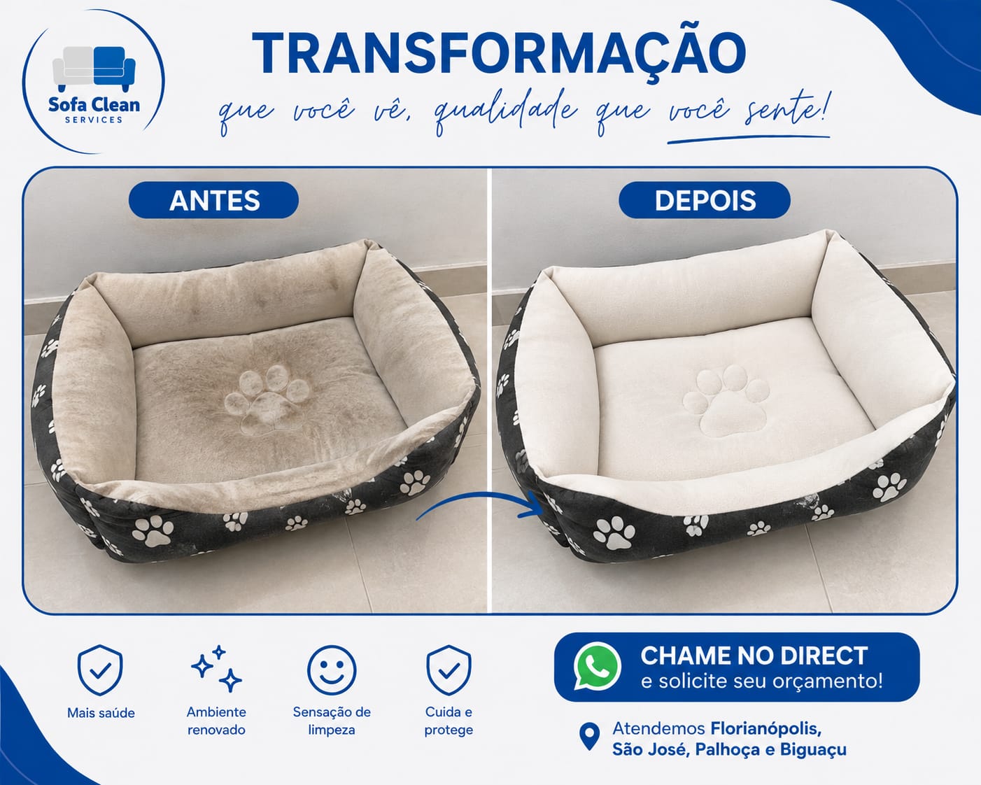 Antes e depois de cama pet